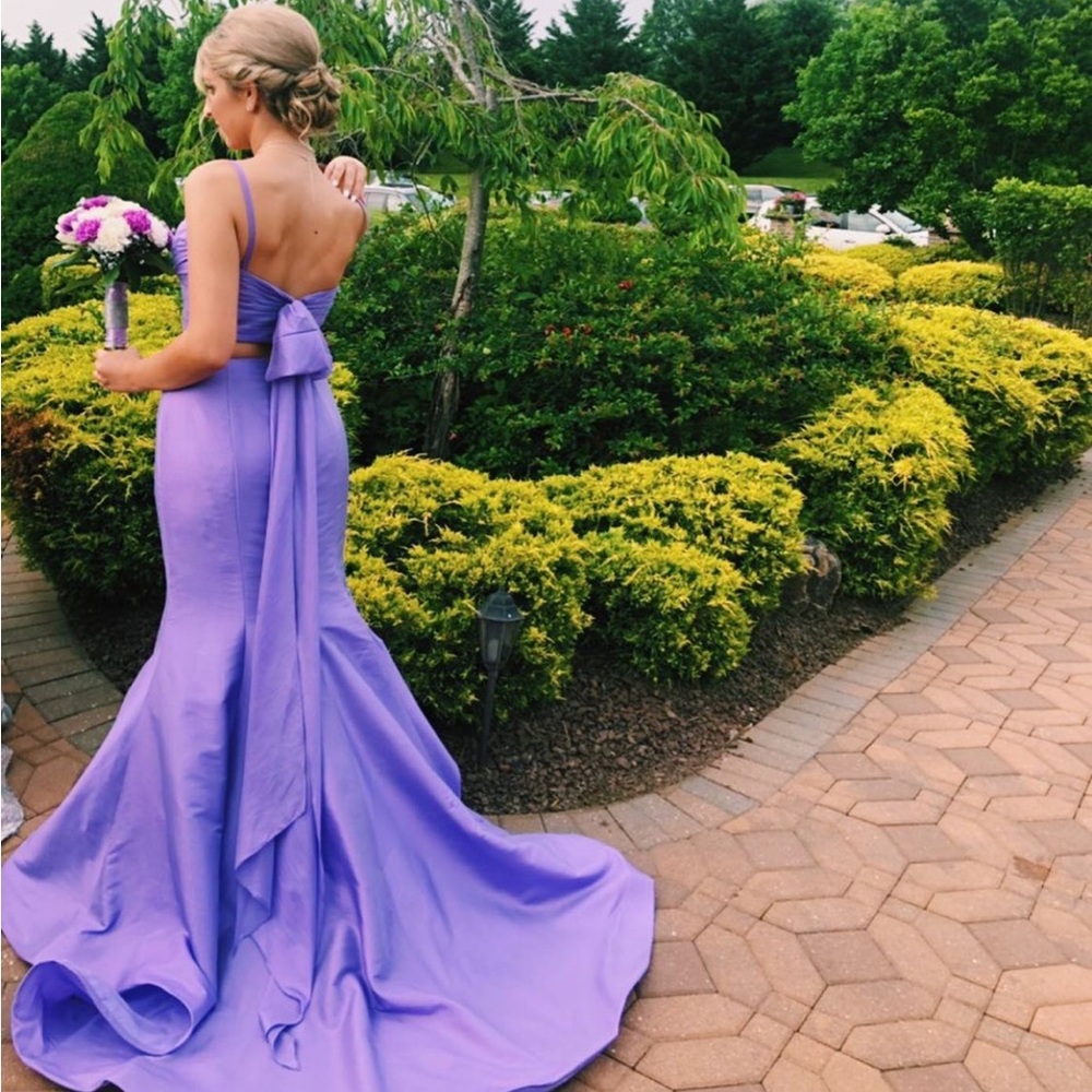 Sherri Hill Lavender Mermaid Gown with Back Bow